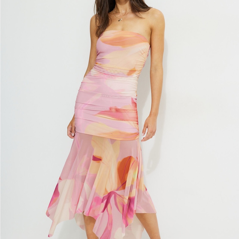 Ruched Mesh Maxi Tube Dress